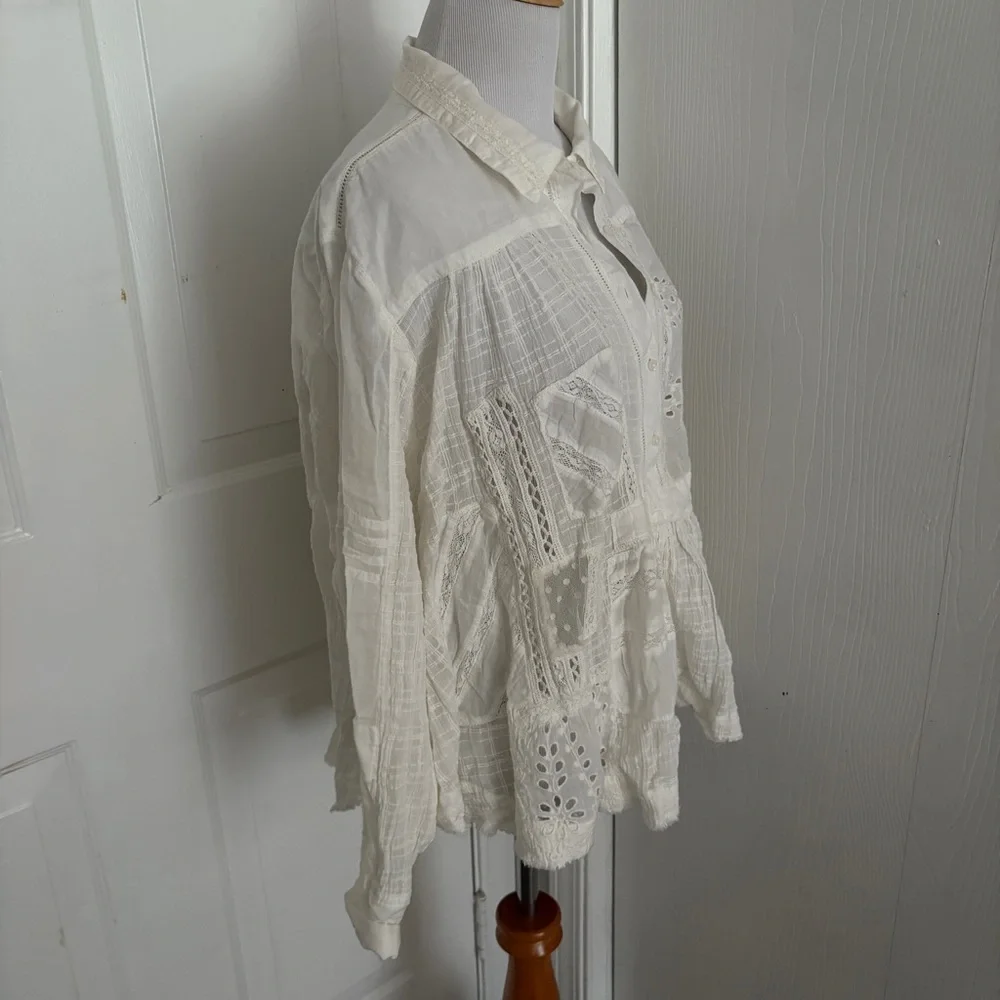Free People Bluejay Patchwork Blouse D3